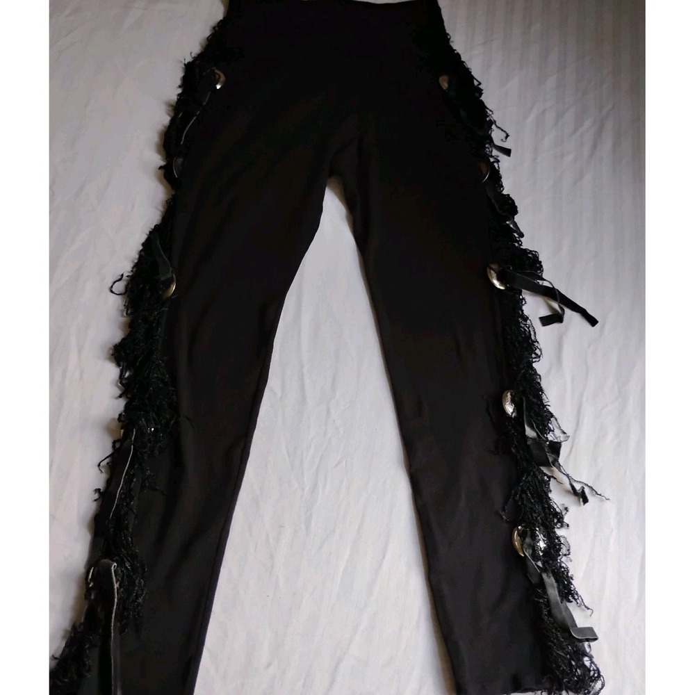 Tripp NYC Pants Small Fringe Beaded Legging Stretch Grunge Goth Vintage USA 90s